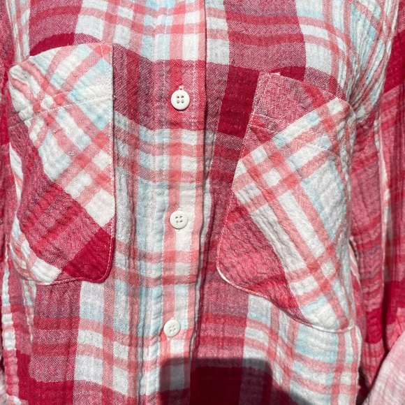 Sanctuary Anthro Women's The Tomboy pink and white plaid crinkly button down M - Picture 5 of 11
